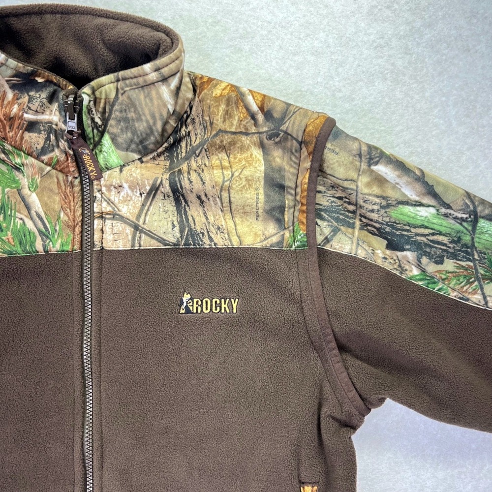 Rocky Camo Fleece Jacket Size M Polyester Brown Convertible Zip Off Sleeve Vest - Picture 6 of 13